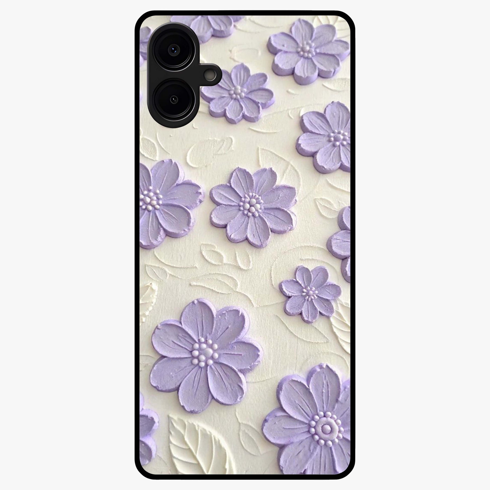 Floral Wall Art With Purple Flowers Glass Case showing flat back view with purple flower artwork and glossy glass finish.