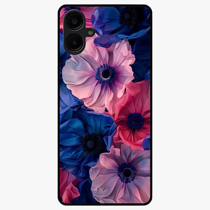 Flower Paper Art Pattern Glass Case showing flat back view with paper cut style floral artwork and glossy glass finish.