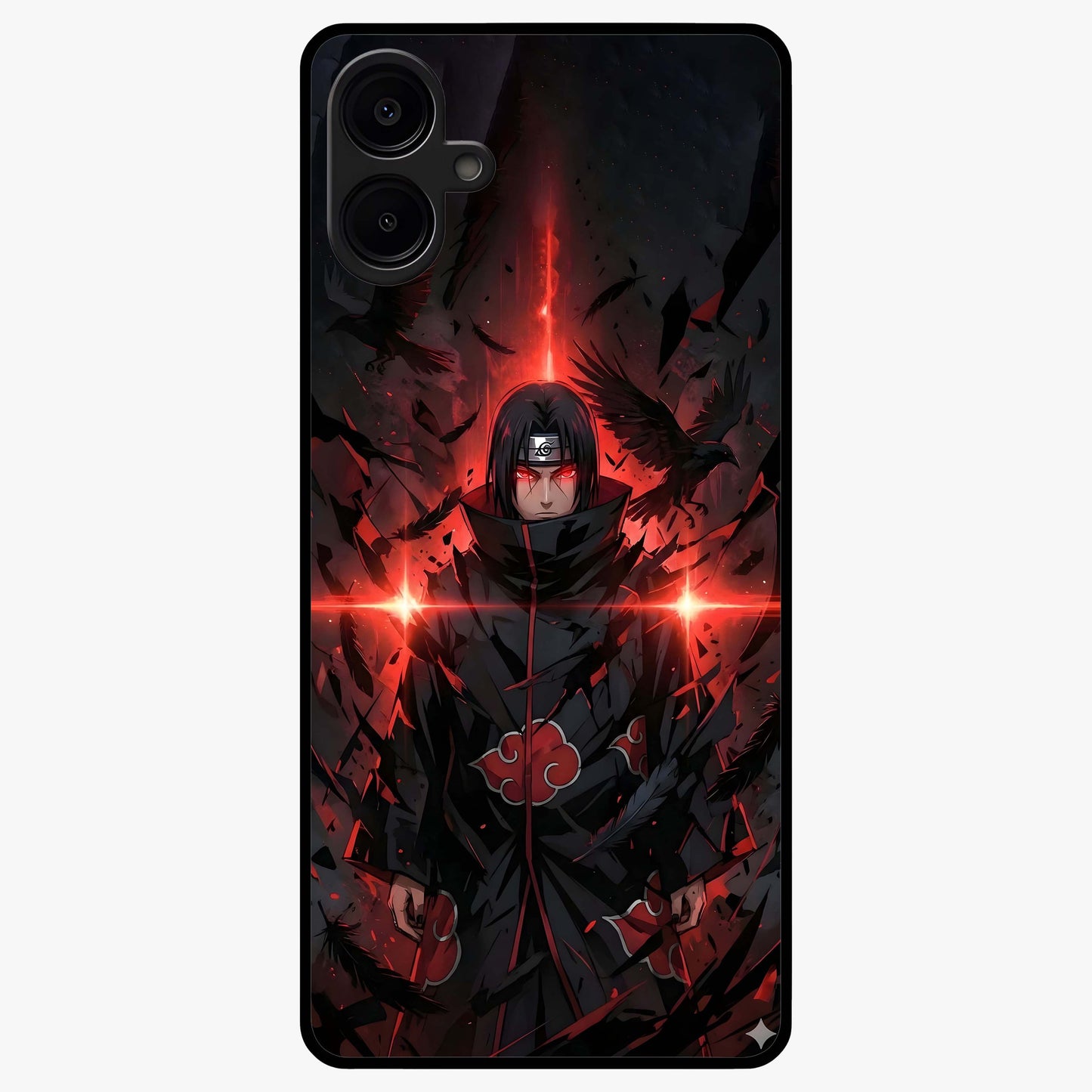 Focused Blade Discipline Glass Case showing flat back view with warrior sword themed artwork and glossy glass finish.