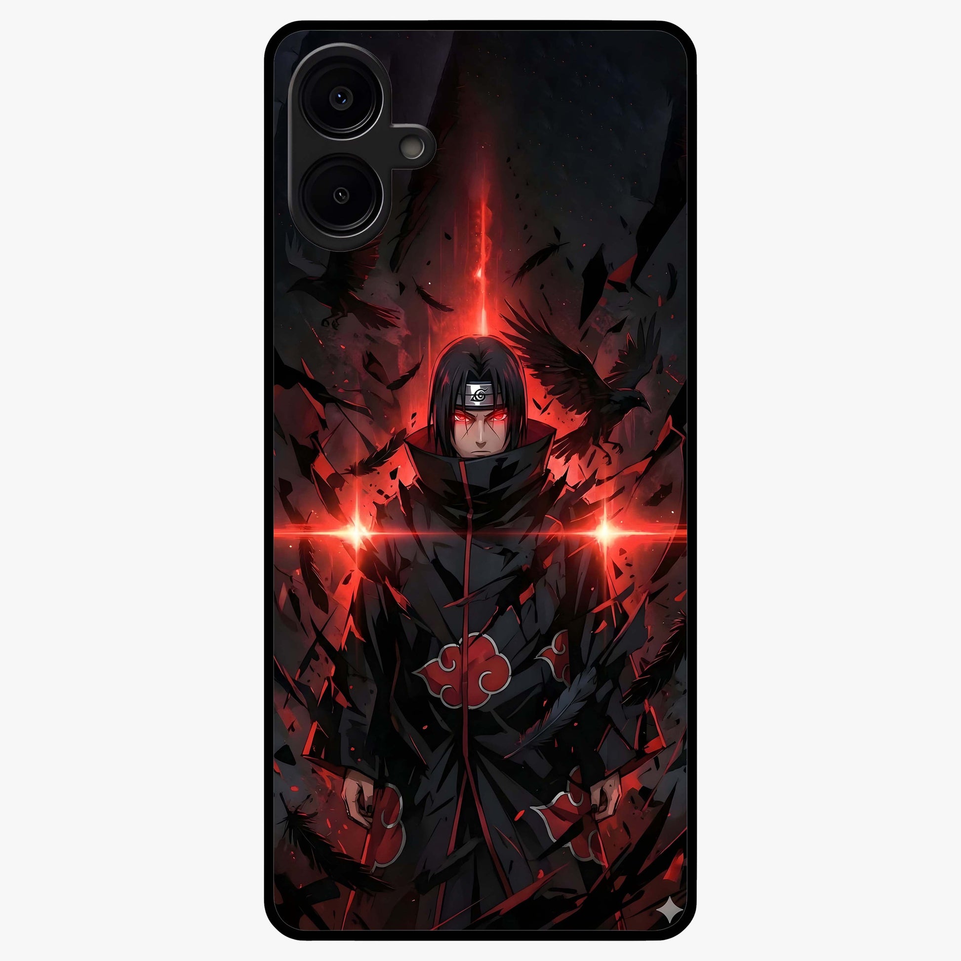 Focused Blade Discipline Glass Case showing flat back view with warrior sword themed artwork and glossy glass finish.
