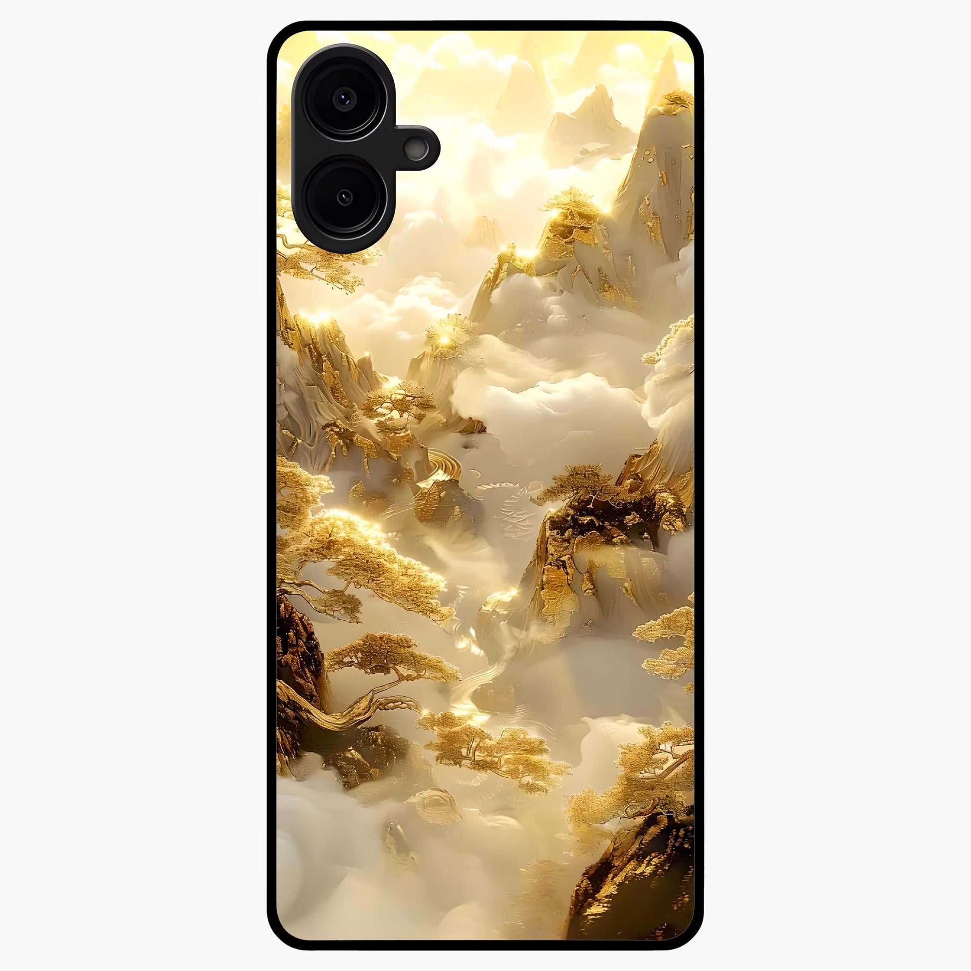 Gates Of Illumination Glass Case showing flat back view with mystical illuminated gate artwork and glossy glass finish.