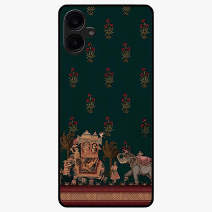 Macmerise Glass Case showing flat back view with stylish modern artwork and glossy glass finish.