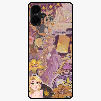 Magical Tangled Dream Glass Case showing flat back view with dreamy tangled artwork and glossy glass finish.