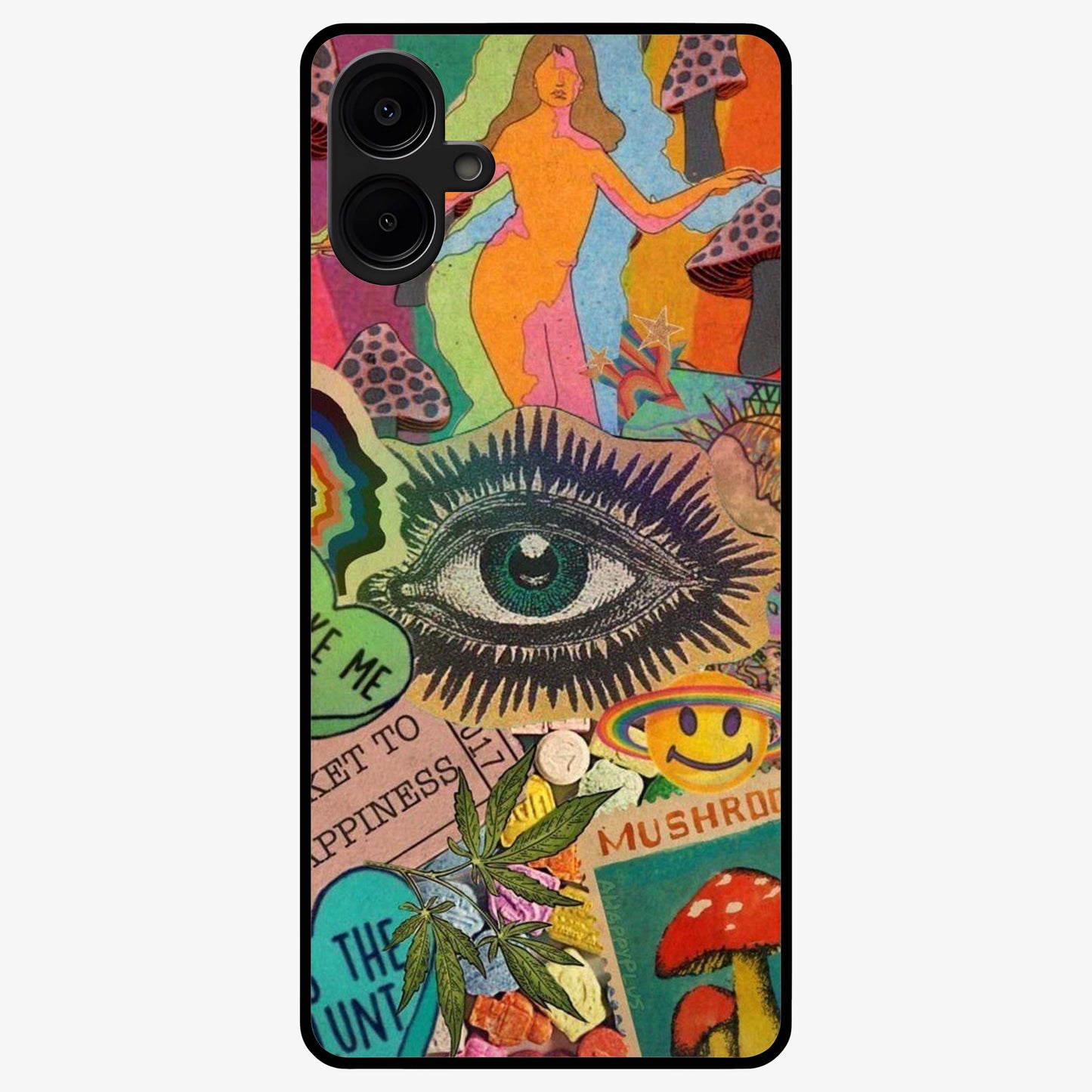 Mystic Eye Wonderland Glass Case showing flat back view with mystical eye themed artwork and glossy glass finish.