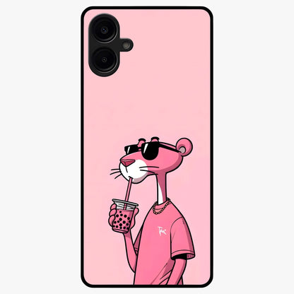 Pink Panther Glass Case showing flat back view with iconic pink panther artwork and glossy glass finish.