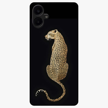 Regal Leopard Glass Case showing flat back view with bold leopard artwork and glossy glass finish.