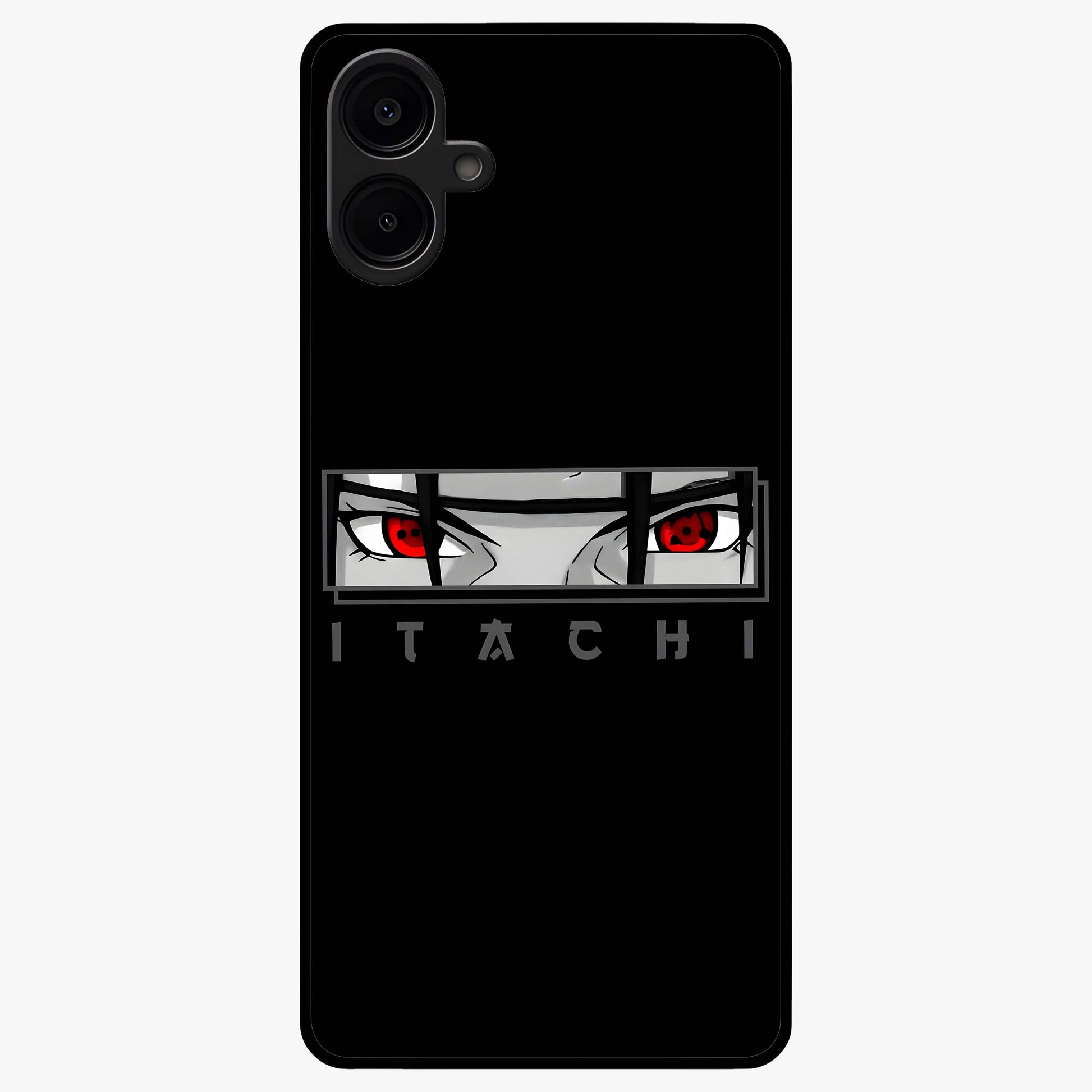 Scarlet Gaze Dominance Glass Case showing flat back view with striking red themed artwork and glossy glass finish.