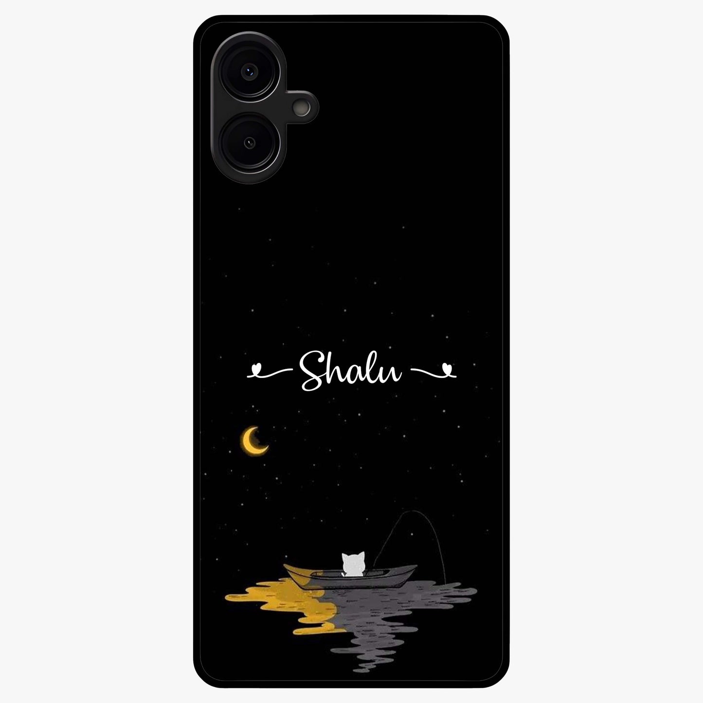 Silent Night Row Glass Case showing flat back view with calm night themed artwork and glossy glass finish.