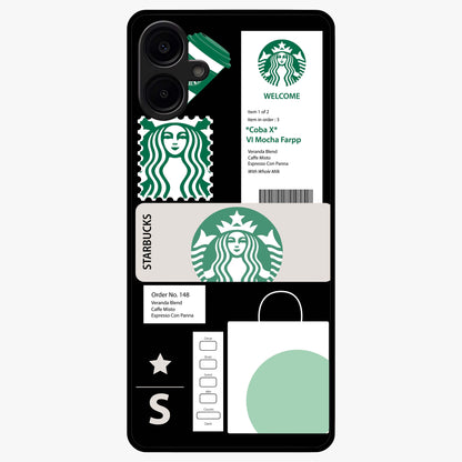 Starbucks Mocha Glass Case showing flat back view with coffee inspired artwork and glossy glass finish.