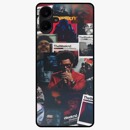 The Weeknd Glass Case showing flat back view with music inspired artistic portrait artwork and glossy glass finish.