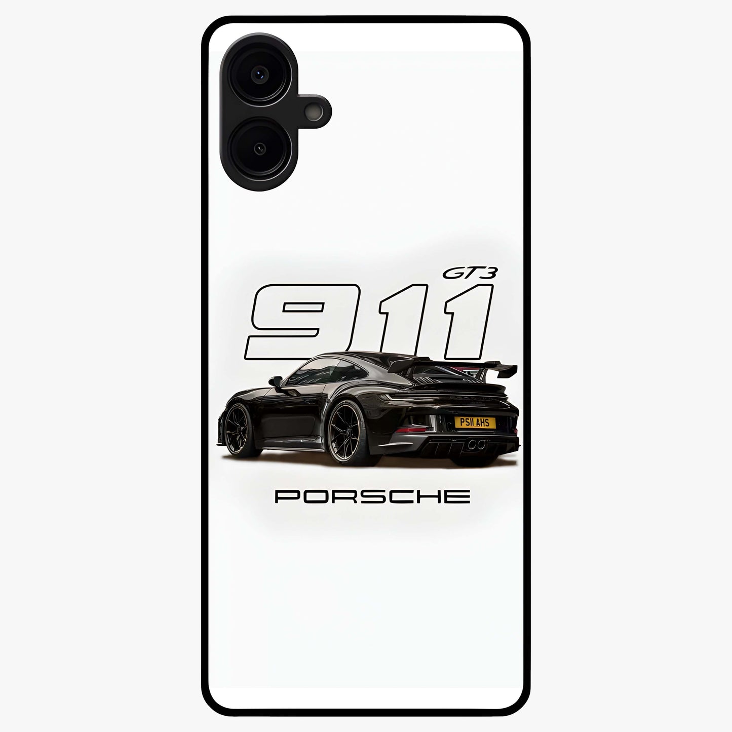 Turbo Legacy Icon Glass Case showing flat back view with iconic sports car inspired artwork and glossy glass finish.