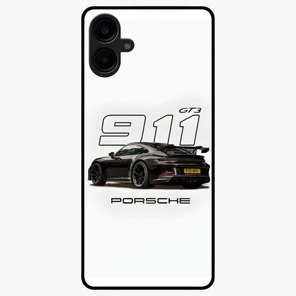 Turbo Legacy Icon Glass Case showing flat back view with iconic sports car inspired artwork and glossy glass finish.