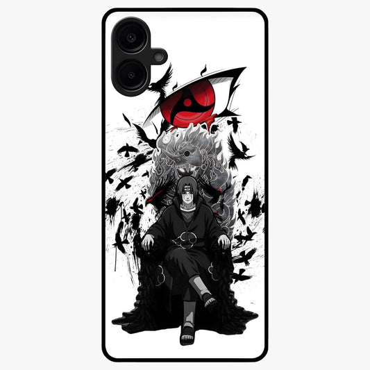 Uchiha Shadow Throne Glass Case showing flat back view with cosmic underwater themed artwork and glossy glass finish.