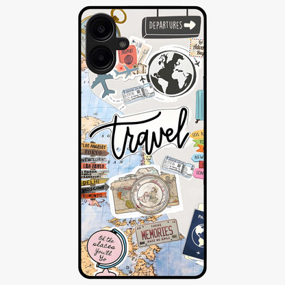 Wanderlust Journal Glass Case showing flat back view with travel inspired artwork and glossy glass finish.