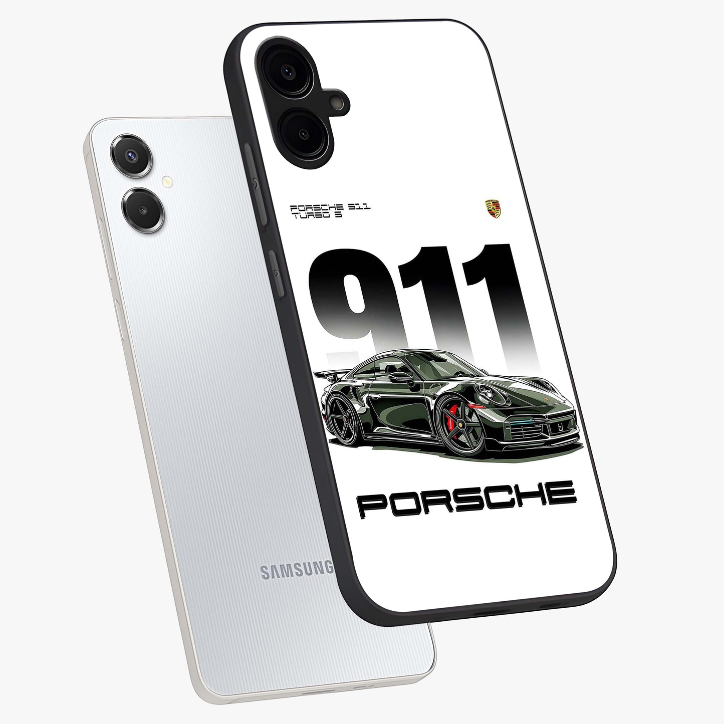 911 Turbo Dominance Glass Case displayed in premium angled mockup highlighting sporty car illustration and sleek glass surface.
