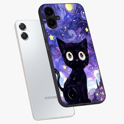 Abstract Cat Art Glass Case displayed in angled mockup highlighting modern abstract cat artwork and sleek glass surface.