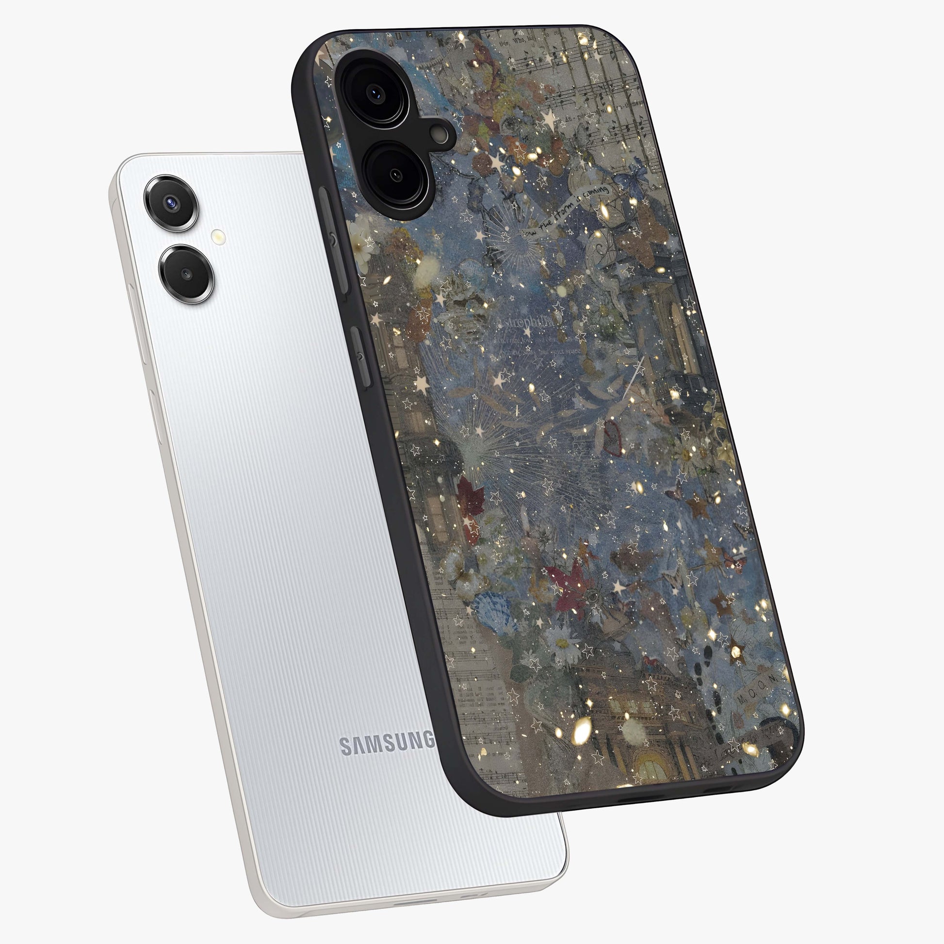 Aesthetic Astrolophia Glass Case displayed in angled mockup highlighting artistic aesthetic elements and smooth glass surface.