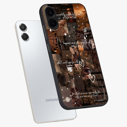 Bittersweet Aesthetic Chaos Glass Case displayed in angled mockup highlighting expressive abstract artwork and edgy aesthetic theme.