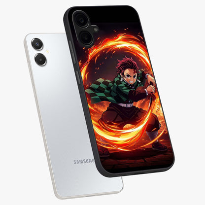 Blazing Sword Resolve Glass Case displayed in angled mockup highlighting powerful sword illustration and bold fantasy theme.