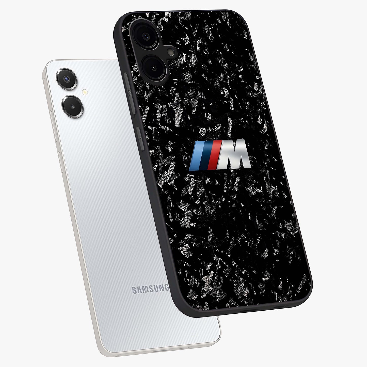 Carbon Speed Mark Glass Case displayed in angled mockup highlighting racing inspired carbon design and sleek aesthetic style.