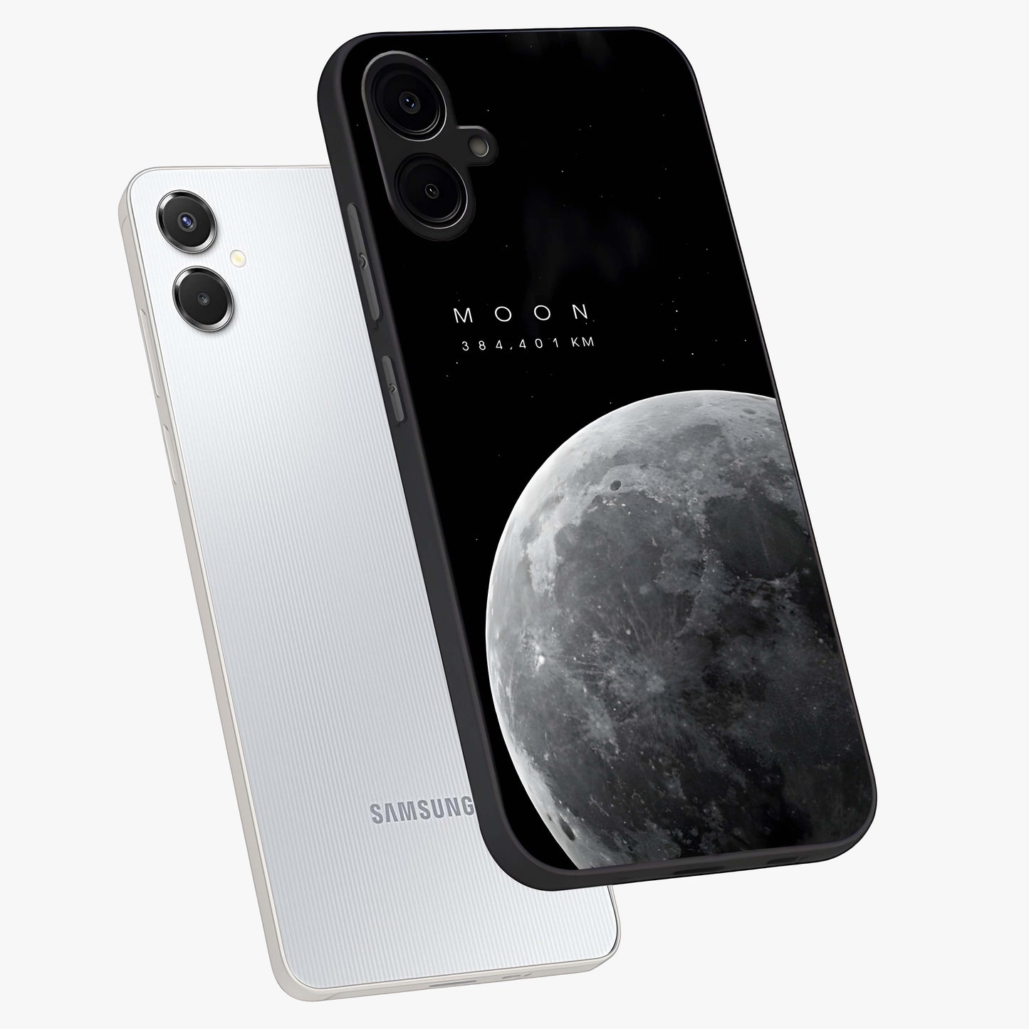 Cosmic Moon Glow Glass Case displayed in angled mockup highlighting celestial moon design with cosmic aesthetic theme.