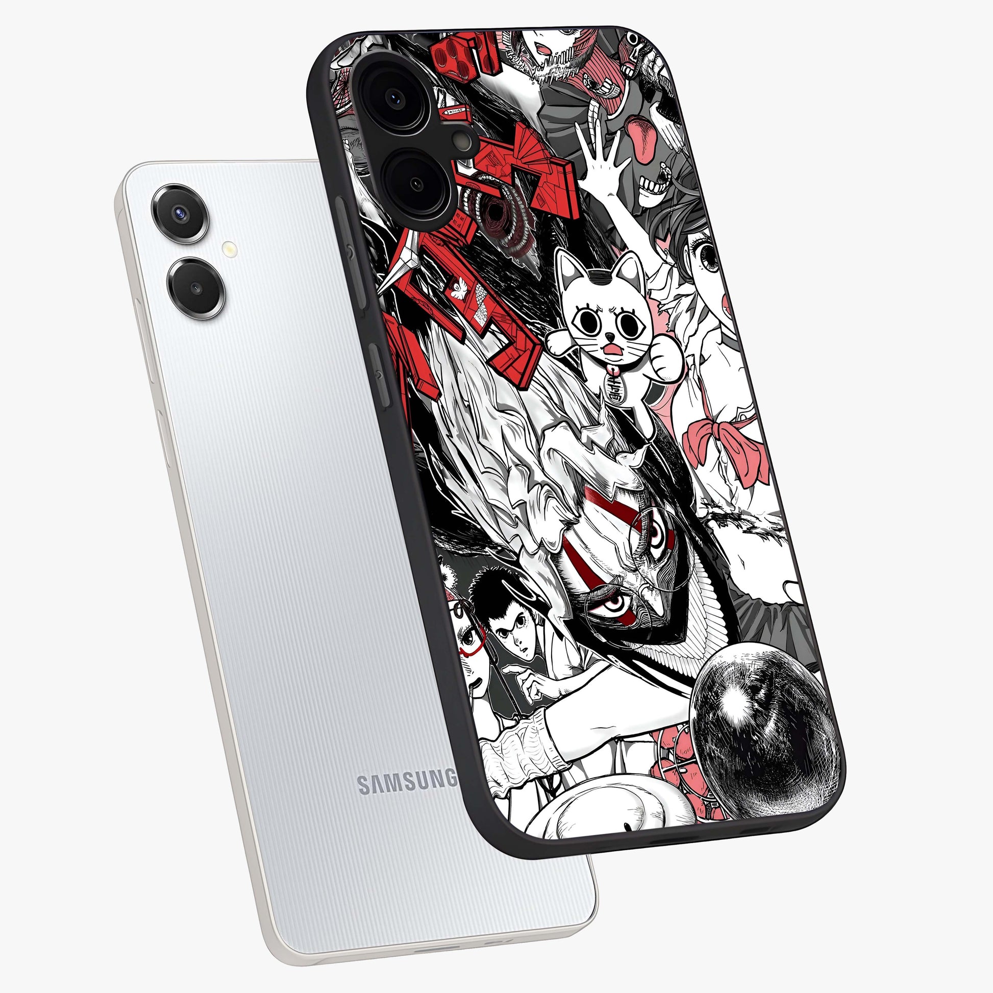 Crimson Chaos Panel Glass Case displayed in angled mockup highlighting chaotic panel style design with modern graphic theme.