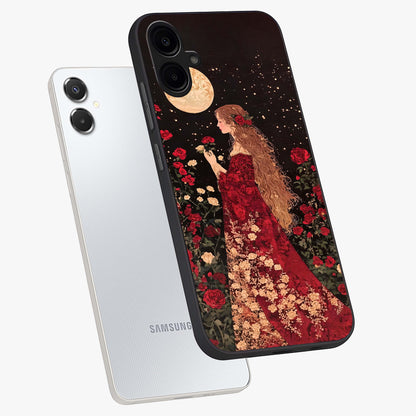 Crimson Dreams Glass Case displayed in angled mockup highlighting soft crimson aesthetic design with artistic theme.