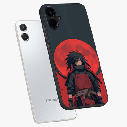 Crimson Moon Warlord Glass Case displayed in angled mockup highlighting dramatic crimson moon design with fantasy aesthetic.