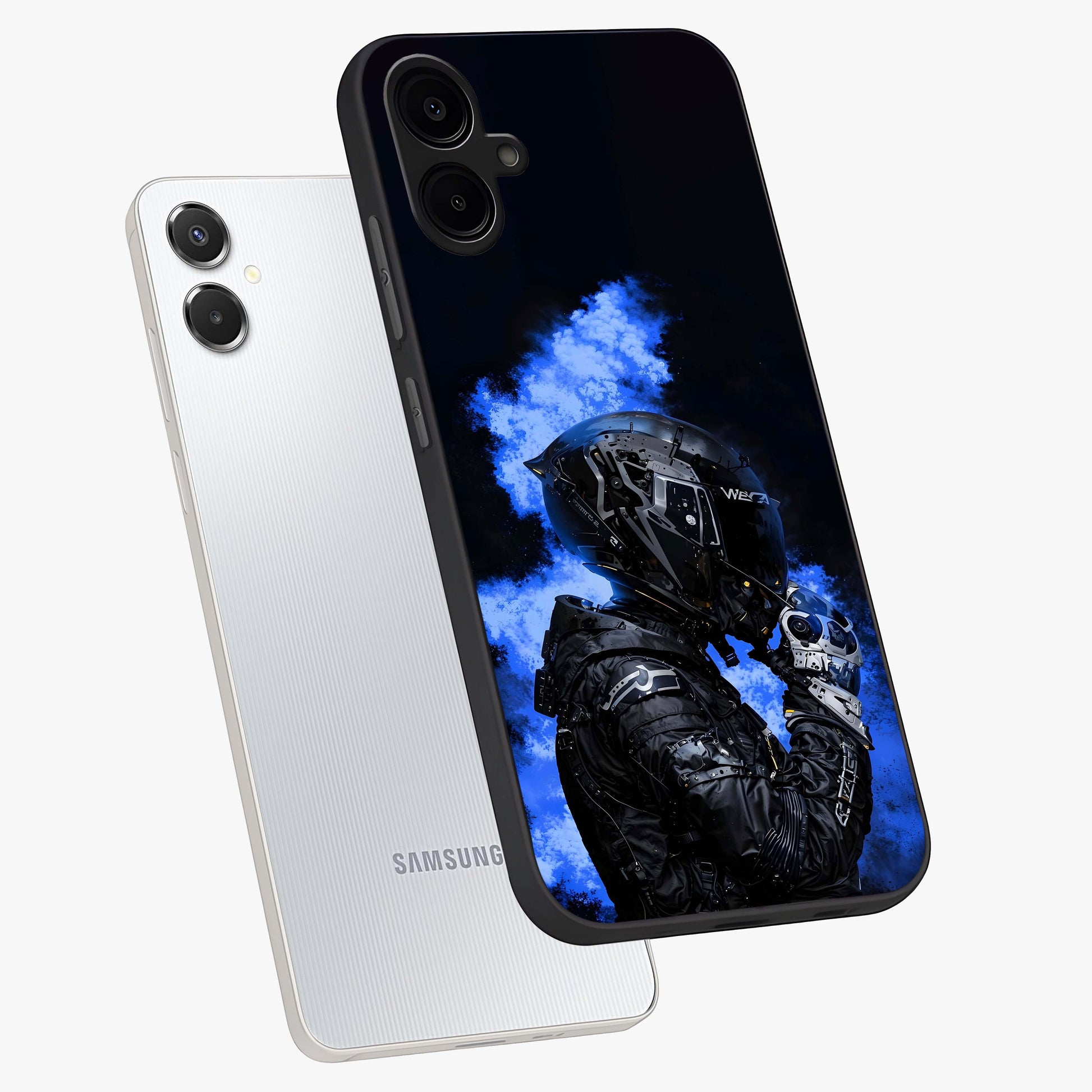 Cyber Sentinel Protocol Glass Case displayed in angled mockup highlighting digital cyber design with sci-fi aesthetic style.