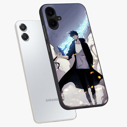Dark Lightning Anime Warrior Glass Case displayed in angled mockup highlighting powerful lightning themed anime illustration.