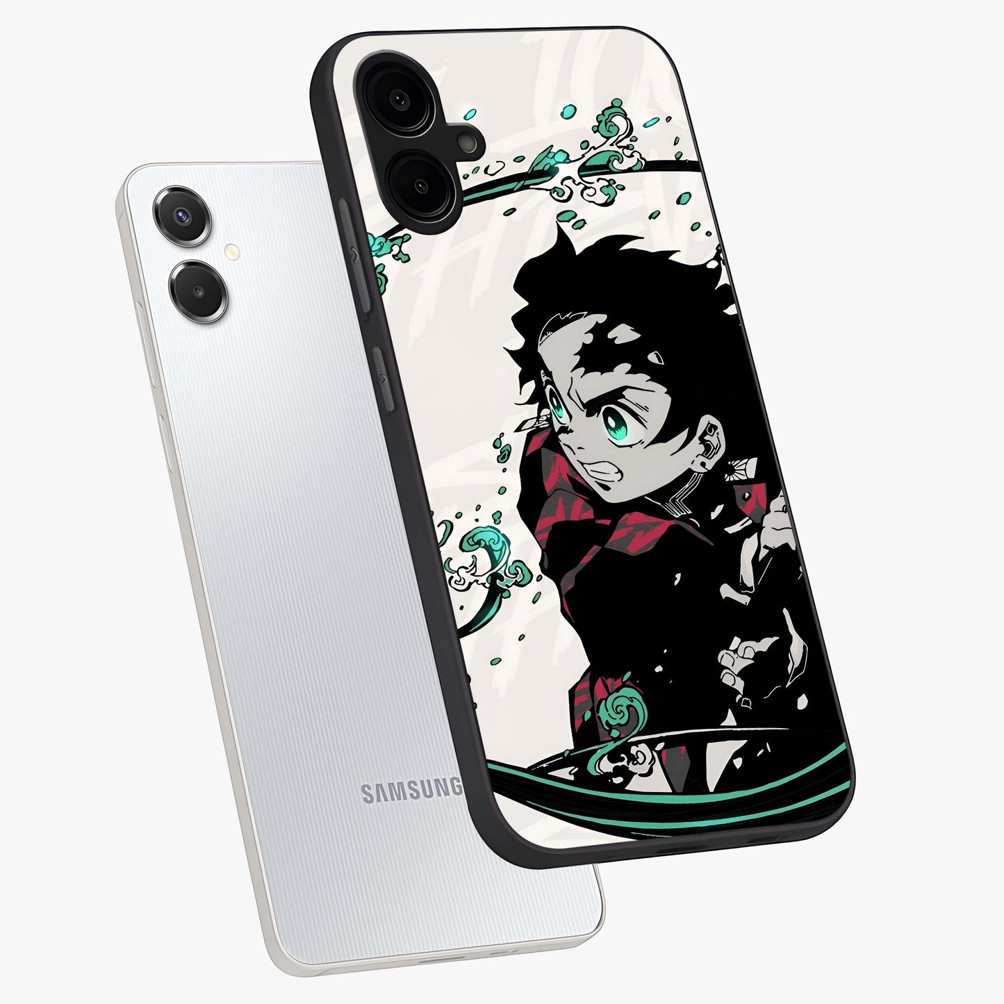Demon Slayer Glass Case displayed in angled mockup highlighting dramatic anime character design with action aesthetic.