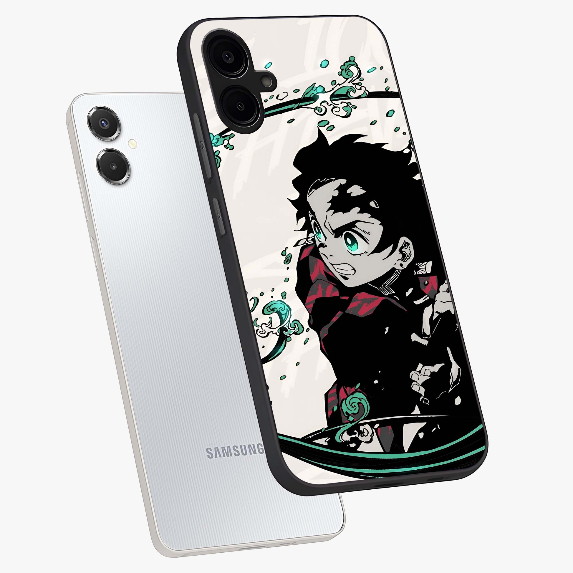 Demon Slayer Glass Case displayed in angled mockup highlighting dramatic anime character design with action aesthetic.