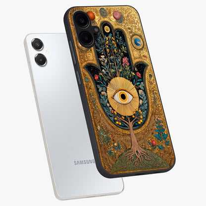 Ethereal Evil Eye Glass Case displayed in angled mockup highlighting protective evil eye symbol with spiritual aesthetic design.
