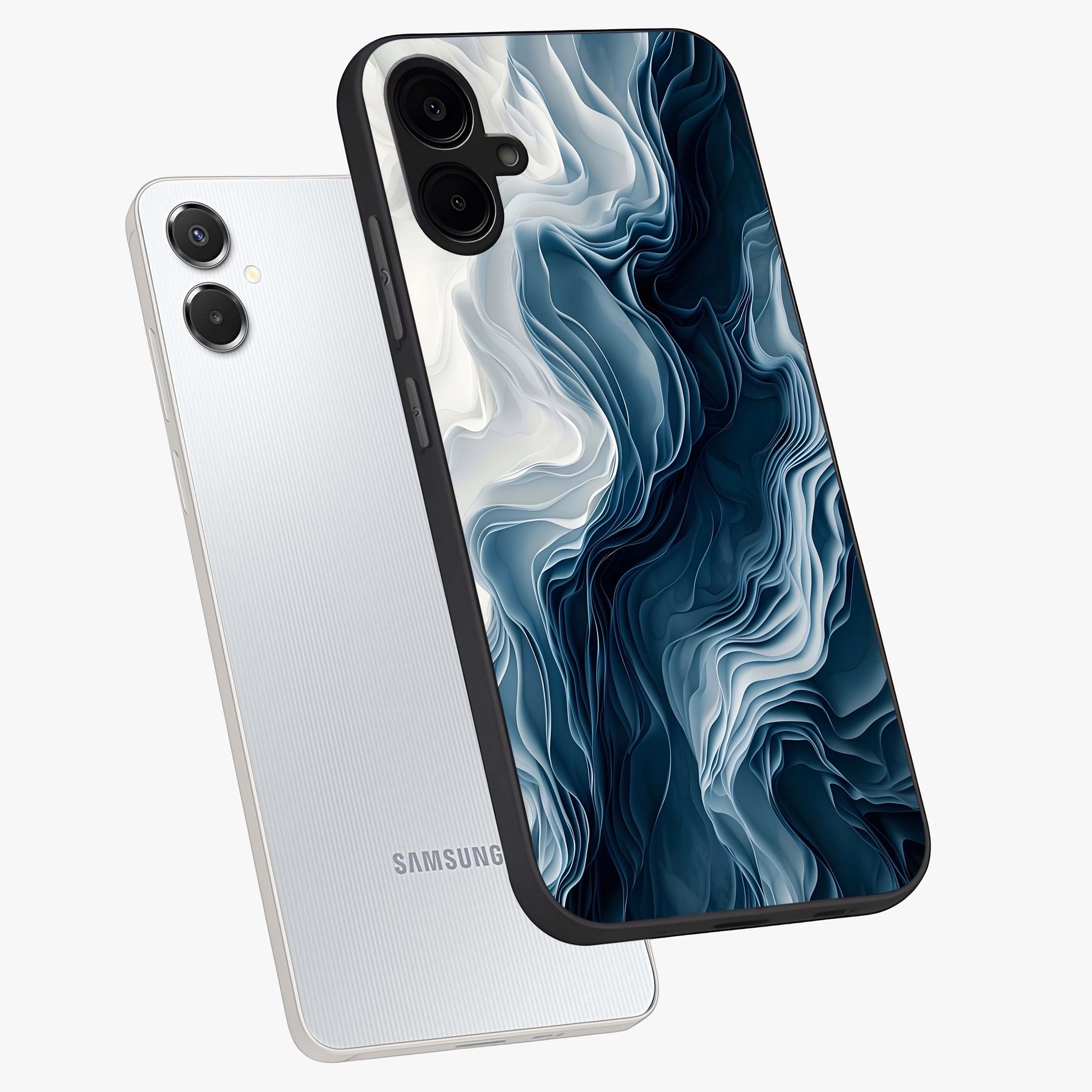 Ethereal Paper Marble Glass Case displayed in angled mockup highlighting elegant marble pattern with modern aesthetic style.