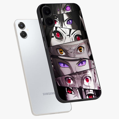 Eyes of Destiny Glass Case displayed in angled mockup highlighting bold eye illustration with mystical aesthetic style.