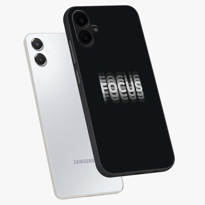 Focus Mode On Glass Case displayed in angled mockup highlighting clean minimal text artwork with modern aesthetic style.