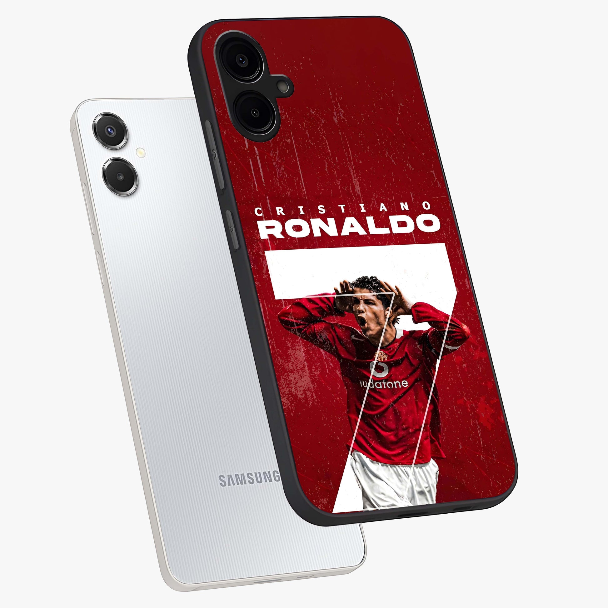 Goal Celebration Legacy Glass Case displayed in angled mockup highlighting energetic sports celebration design with bold athletic theme.