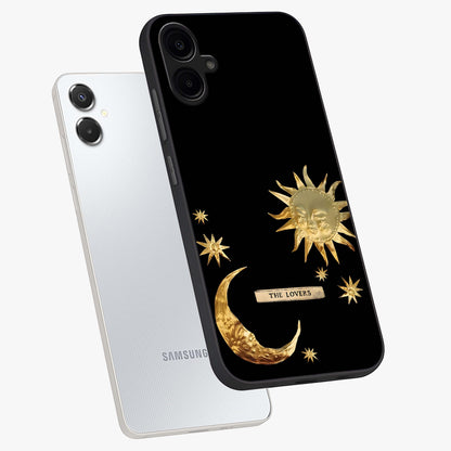 Gold Sun Blush Glass Case displayed in angled mockup highlighting radiant sun design with warm golden aesthetic.