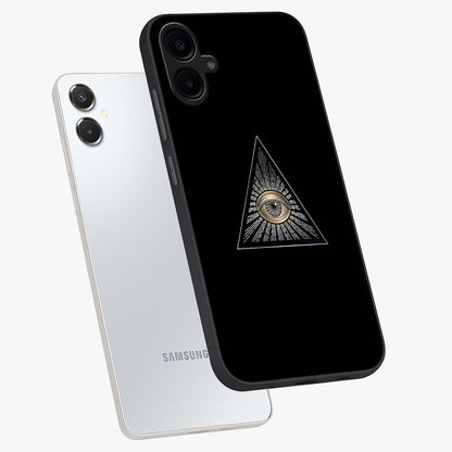 Illuminati Evil Glass Case displayed in angled mockup highlighting dark occult inspired design with bold aesthetic style.