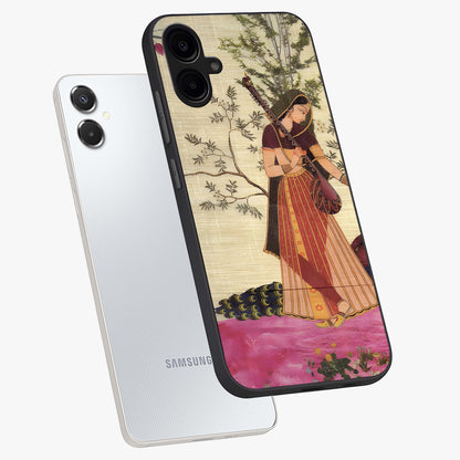 Lady With Veena Art Glass Case displayed in angled mockup highlighting graceful musical illustration with cultural artistic aesthetic.
