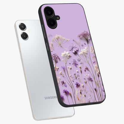 Lavender Blossom Dream Glass Case displayed in angled mockup highlighting dreamy lavender flower design with calming aesthetic style.