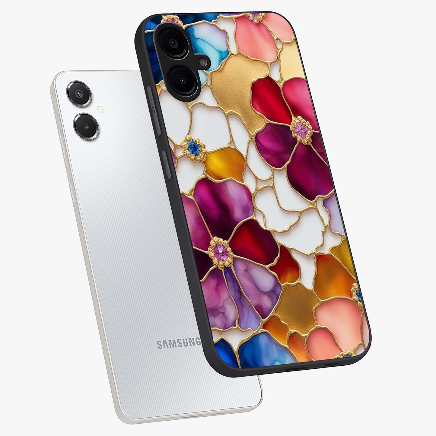 Marble Flower Pattern Glass Case displayed in angled mockup highlighting elegant marble floral design with modern aesthetic.