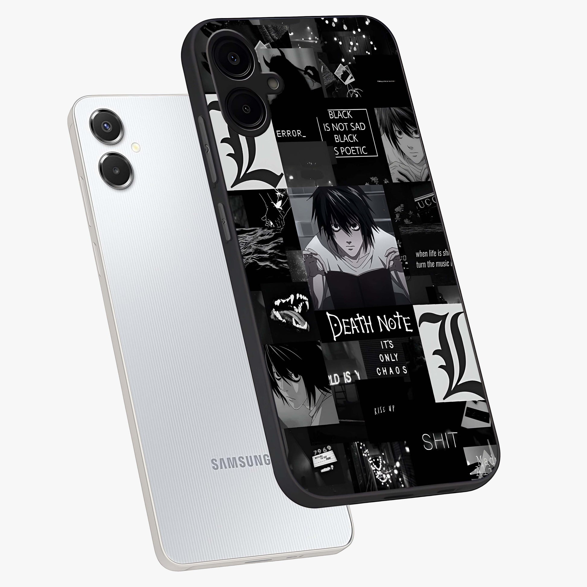 Midnight Chaos Mind Glass Case displayed in angled mockup highlighting chaotic artistic design with dramatic midnight aesthetic.