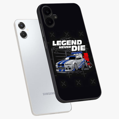 Midnight Racing Legacy Glass Case displayed in angled mockup highlighting dynamic automotive design with bold midnight aesthetic.