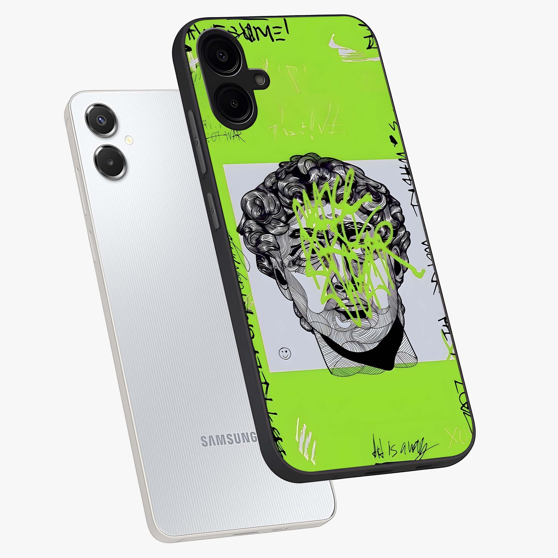 Neo Graffiti Rebellion Glass Case displayed in angled mockup highlighting urban street art design with rebellious aesthetic.