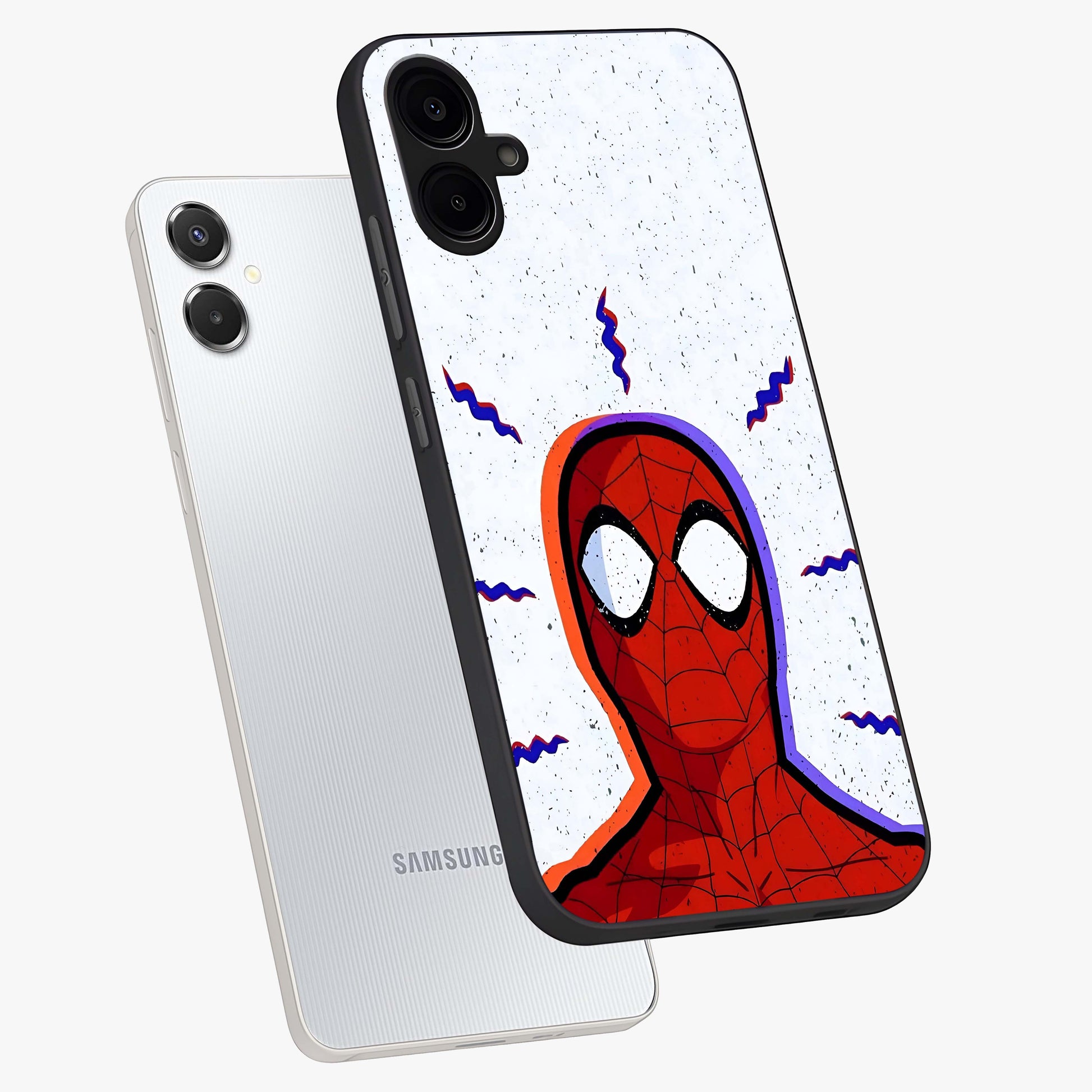 Omg Spiderman Glass Case displayed in angled mockup highlighting dynamic hero illustration with action comic aesthetic.