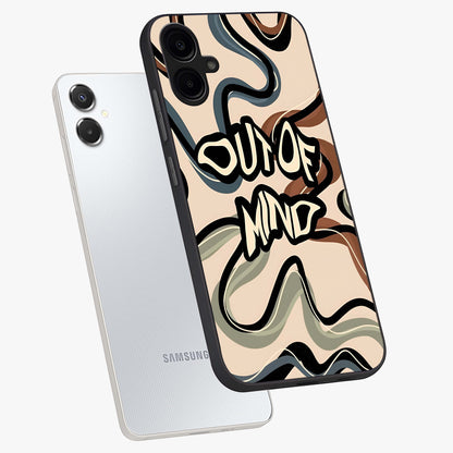 Out Of Mind Glass Case displayed in angled mockup highlighting bold statement design with modern artistic aesthetic.
