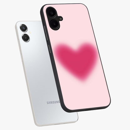 Pink Aura Heart Glass Case displayed in angled mockup highlighting vibrant pink heart design with dreamy aura aesthetic.