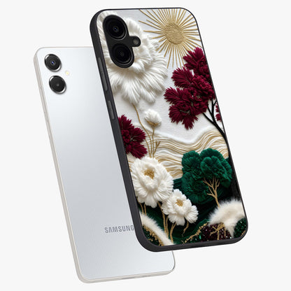 Radiant Bloom Elegance Glass Case displayed in angled mockup highlighting graceful floral design with radiant aesthetic style.