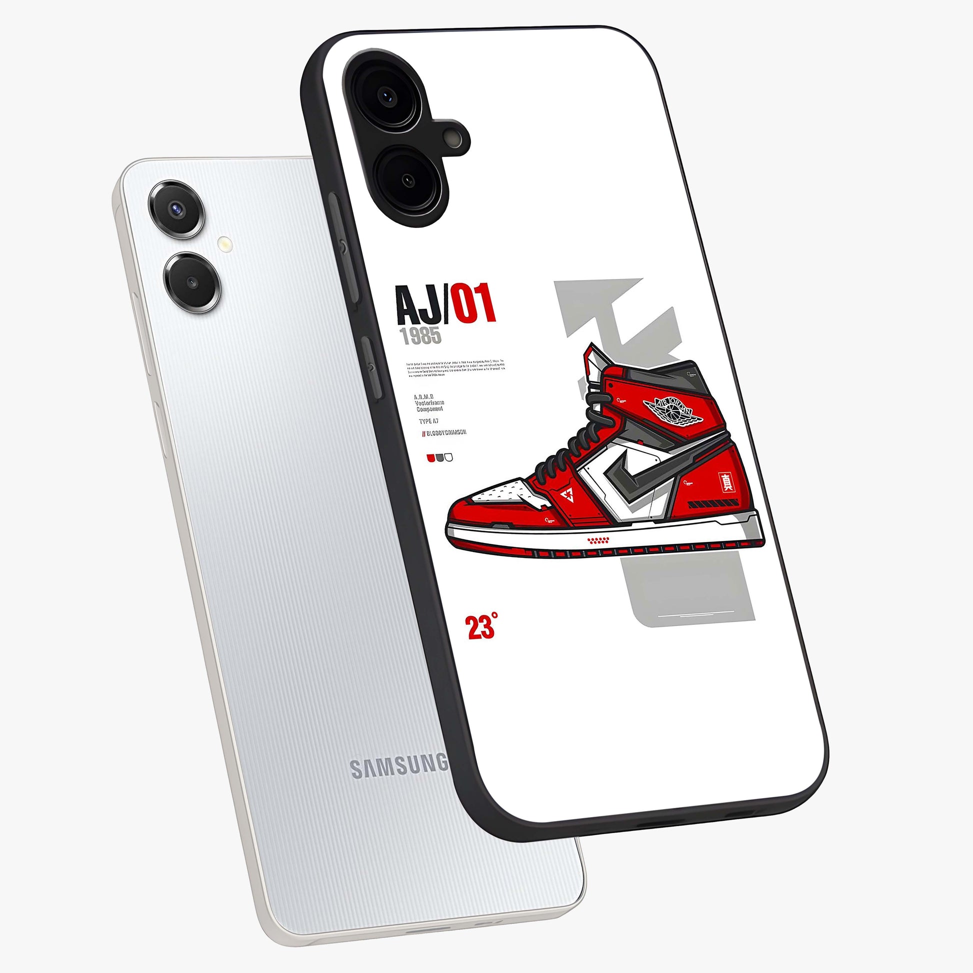 Retro Sneaker Blueprint Glass Case displayed in angled mockup highlighting detailed shoe design with sporty retro aesthetic.